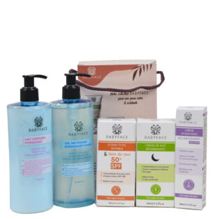 Pack 5-en-1 Routine Peau Parfaite – BABYFACE *(Lait Corporel + Gel Nettoyant + Écran SPF50+ + Crème de Nuit + Soin Éclaircissant)